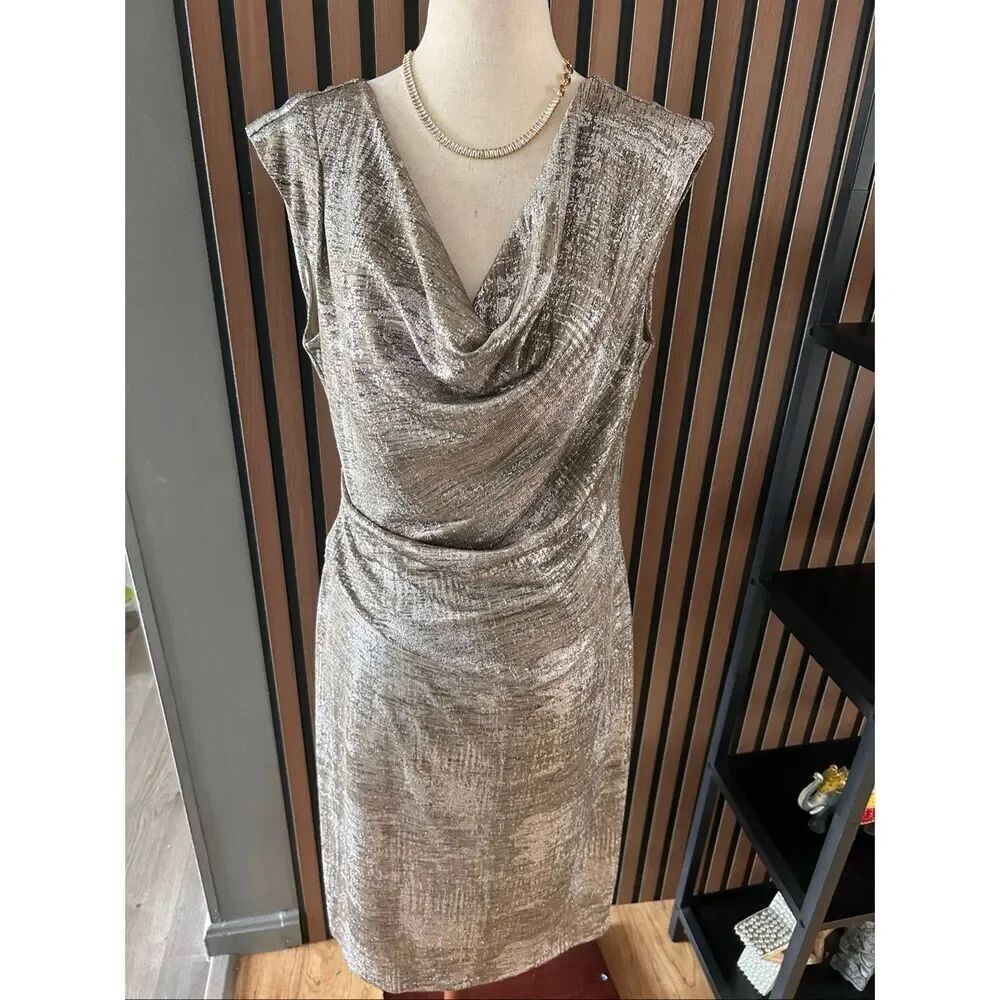 Connected Apparel Cocktail dress Silver Flax Drape Neck Size 12P